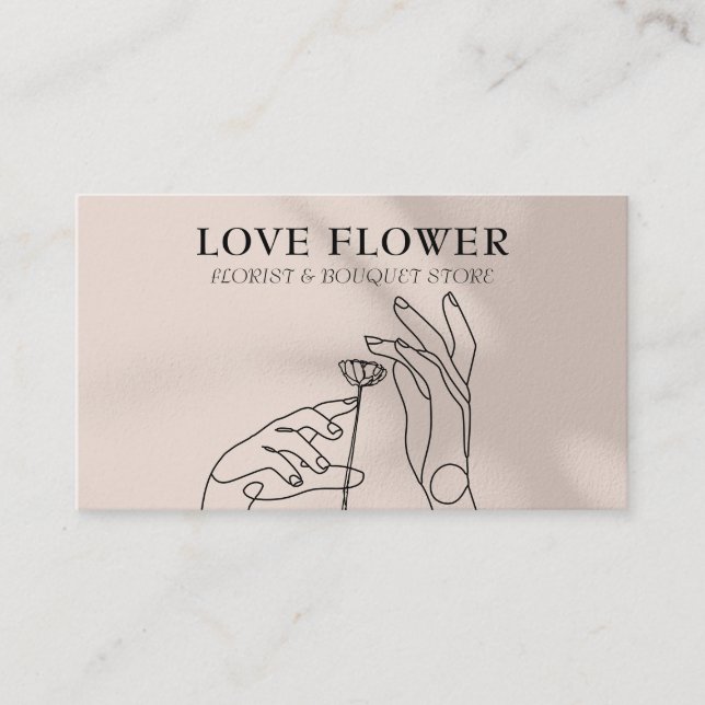 Modern Botanical: Ivory Beige Hands and Flower Business Card (Front)