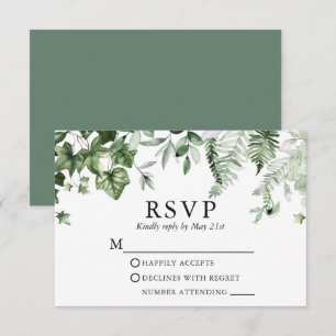 Modern Botanical Ivy Ferns Sage Green Wedding RSVP Card