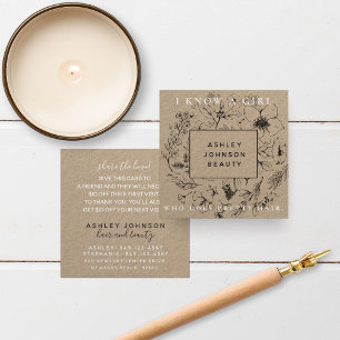 Modern Botanical Kraft Black & White Referral Card