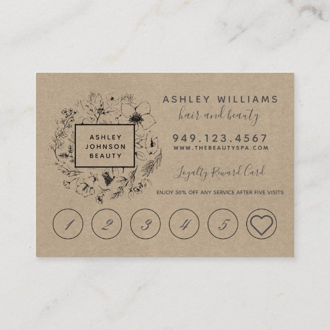 Modern Botanical Kraft Salon Loyalty Card (Back)