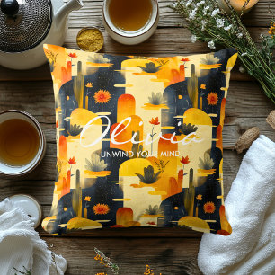 Modern Botanical Landscape Pattern in Warm Yellow  Cushion
