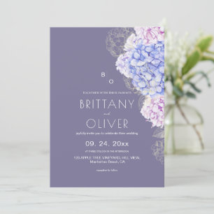 Modern Botanical Lavender & White Floral Wedding Invitation