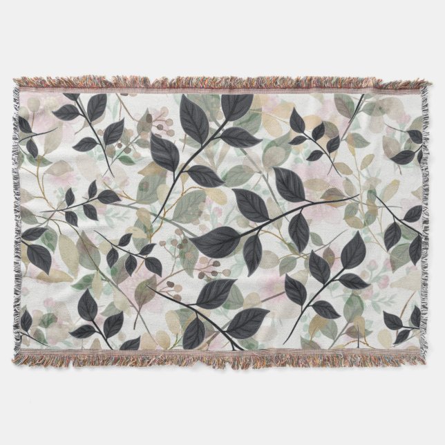 Modern Botanical Layers Of Leaves Accent Pillow Throw Blanket (Front)