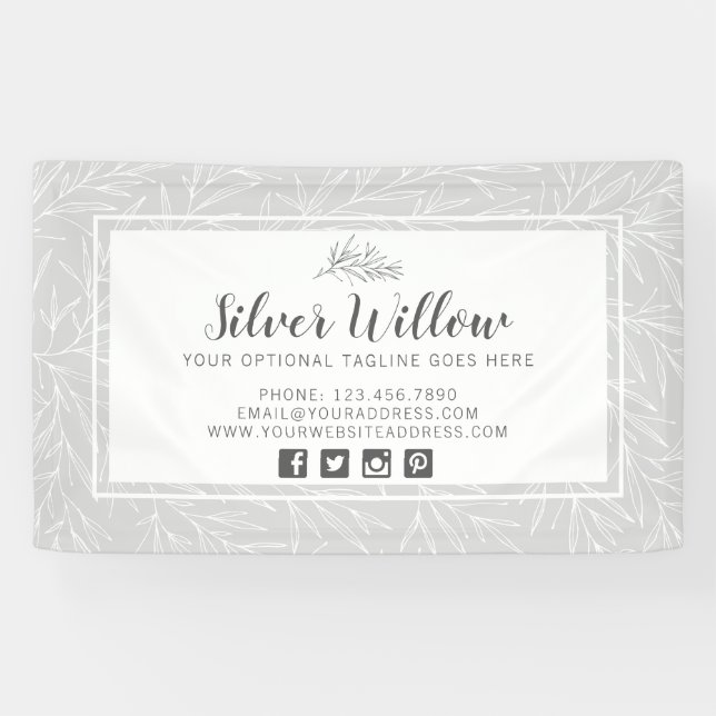 Modern Botanical Leaf Branches Silver Minimalist Banner (Horizontal)