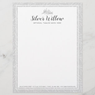 Modern Botanical Leaf Branches Silver Minimalist Letterhead Design