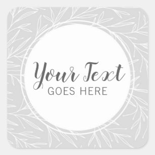 Modern Botanical Leaf Branches Silver Minimalist Square Sticker