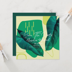 Modern Botanical Leaf Collage Save the Date Card