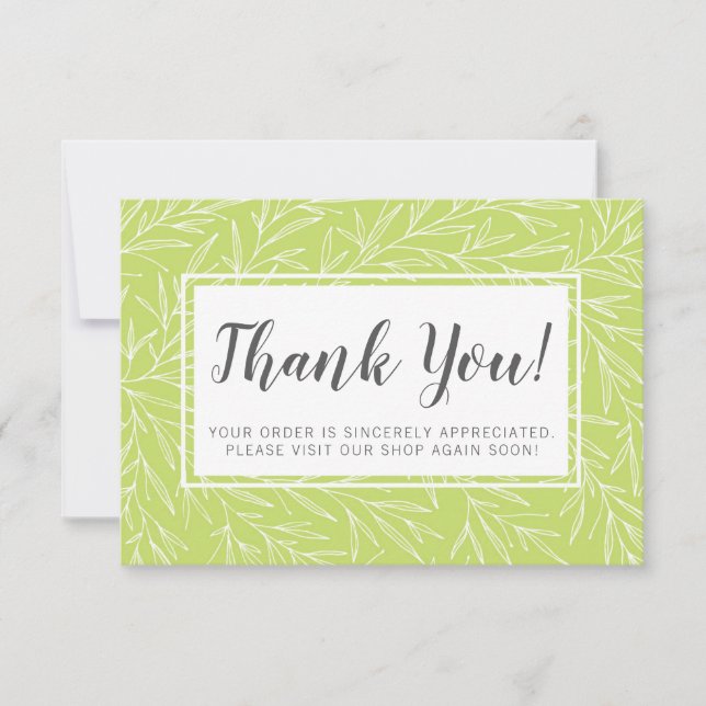 Modern Botanical Leaf Green Minimalist Thank You (Front)
