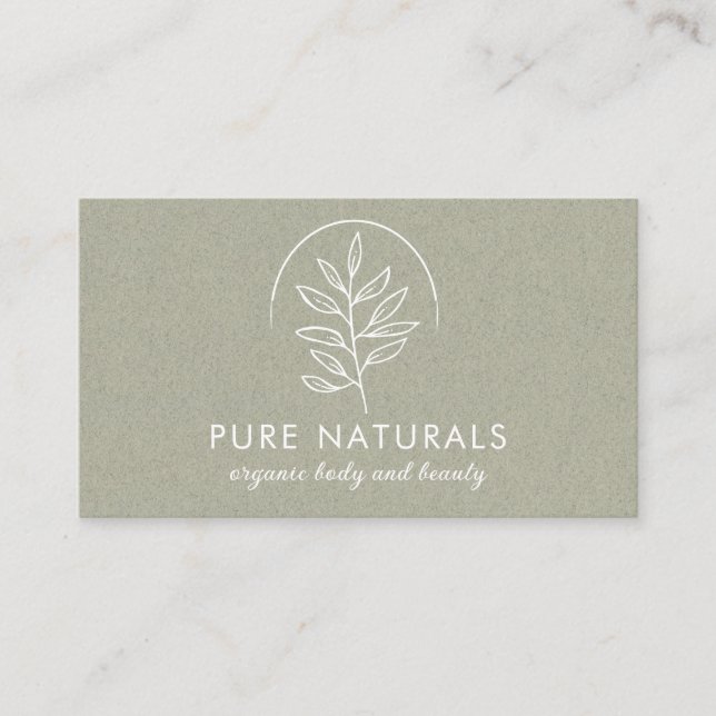 Modern Botanical Leaf Logo Simple Natural Green  Business Card (Front)