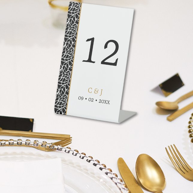 Modern Botanical Leaf Pattern Border Table Number Pedestal Sign (Modern Botanical Leaf Pattern Border Table Number Pedestal Sign)