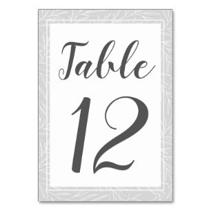 Modern Botanical Leaf Silver Wedding Table Number