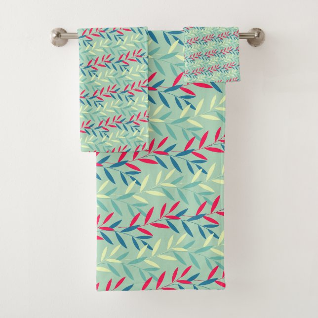 Modern Botanical Leaf Vines Seamless Pattern Art Bath Towel Set (Insitu)