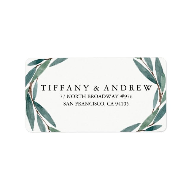 Modern Botanical Leaf Wreath Wedding Address Label (Front)