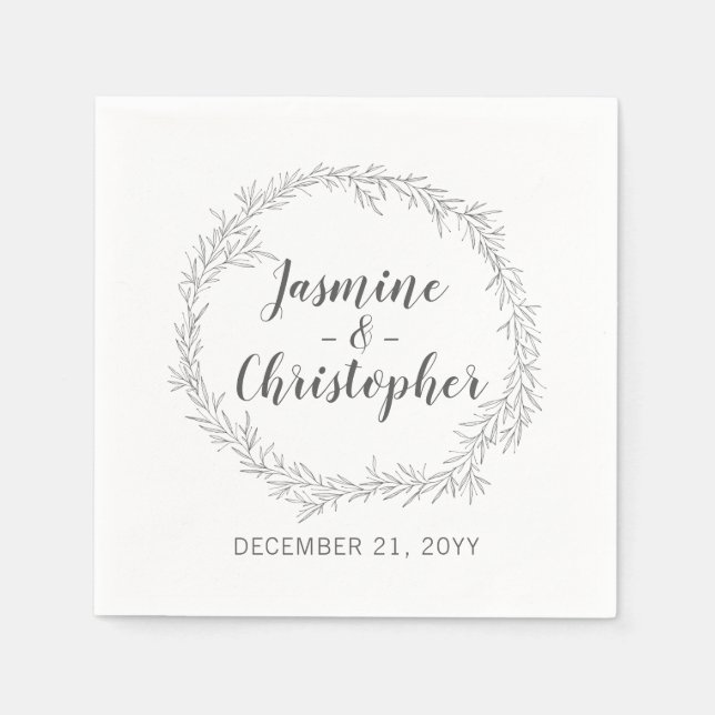 Modern Botanical Leaf Wreath Wedding Serving Napkin (Front)