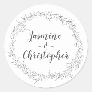 Modern Botanical Leaf Wreath Wedding Stationery Classic Round Sticker
