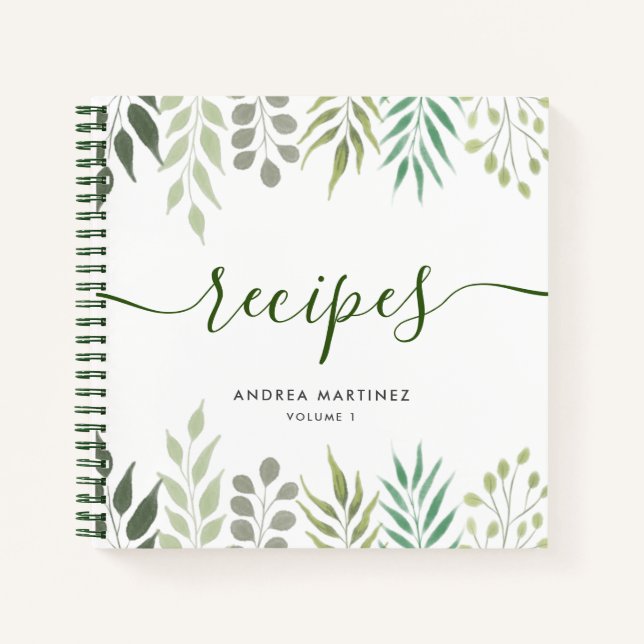 Modern Botanical Leaves Foliage Recipies Notebook (Front)