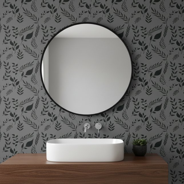 Modern Botanical Leaves Pattern Dark Grey Wallpaper (Creator Uploaded)