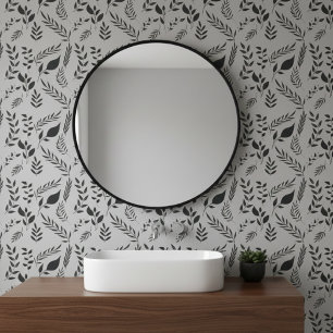 Modern Botanical Leaves Pattern Light Grey Wallpaper