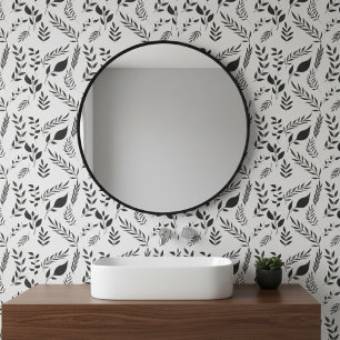 Modern Botanical Leaves Pattern White Wallpaper