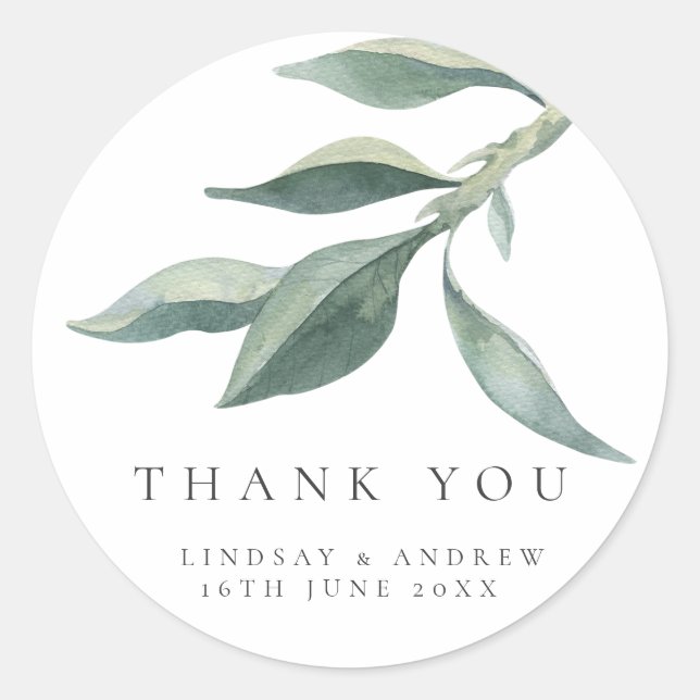 Modern Botanical Leaves Wedding Favour Seal (Front)
