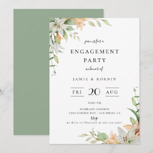 Modern Botanical Lily Floral Engagement Party Invitation