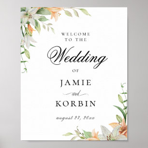 Modern Botanical Lily Floral Wedding Welcome Poster
