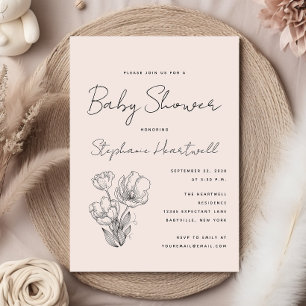 Modern Botanical Line Art Blush Baby Shower Invitation