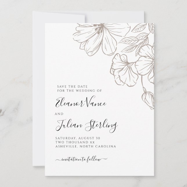 Modern Botanical Line Art Save The Date (Front)