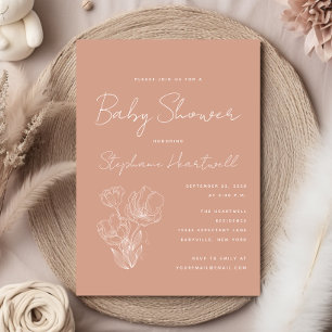 Modern Botanical Line Art Terracotta Baby Shower Invitation