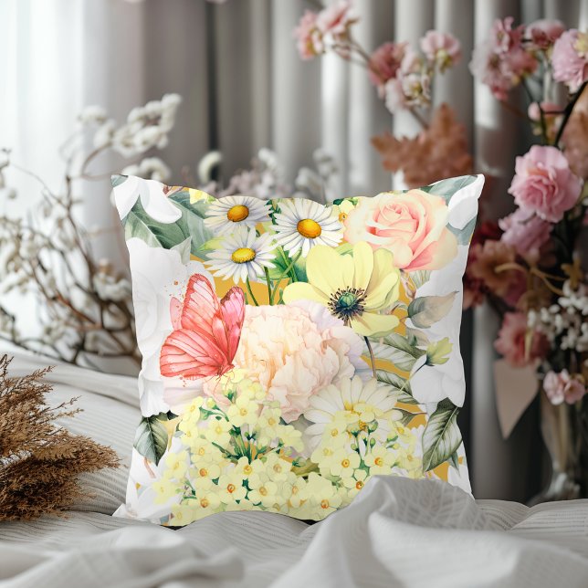 Modern Botanical Lush Floral Pattern Dark Mustard Cushion (Creator Uploaded)