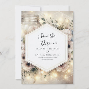 Modern Botanical Mason Jar Wedding Save The Date