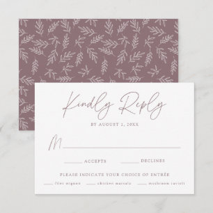Modern Botanical Mauve Purple Meal Choice Wedding RSVP Card