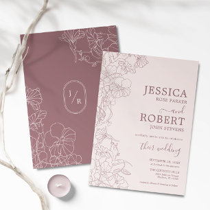 Modern Botanical Mauve Wedding Minimalist Invitation