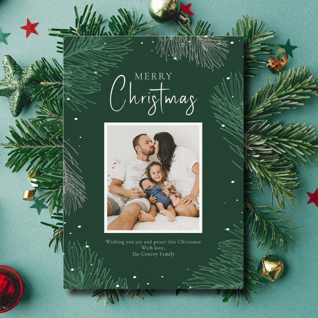 Modern Botanical Merry Christmas Photo Holiday Card (Creator Uploaded)