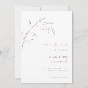 Modern Botanical Minimal Leaf Wedding Blush Pink Save The Date