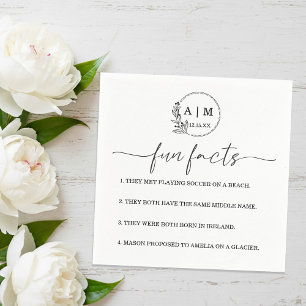 Modern Botanical Monogram Fun Facts Wedding Napkin