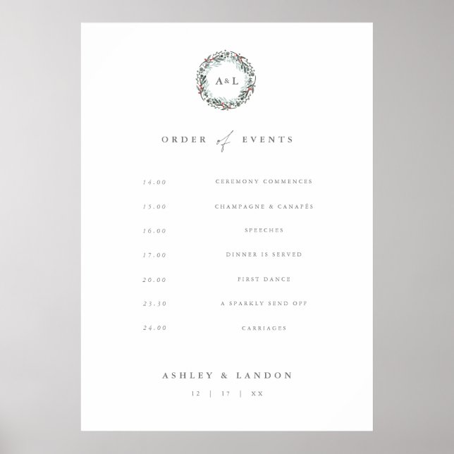 Modern botanical monogram Order of Events sign (Front)
