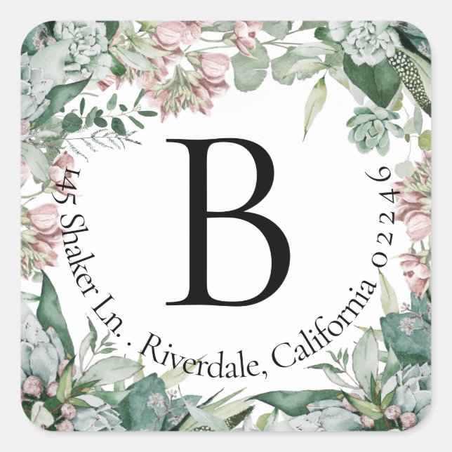 Modern Botanical Monogram Return Address Label (Front)