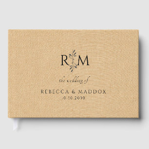 Modern Botanical Monogram Tan Wedding Guest Book