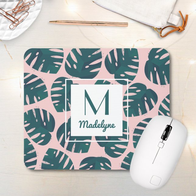 Modern Botanical Monstera Leaf Personalised Mouse Mat (Creator Uploaded)