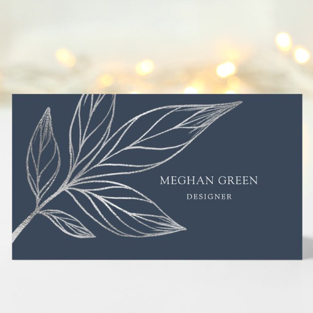 Modern Botanical Navy Blue Business Card (Creator Uploaded)