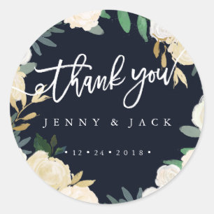 Modern Botanical Navy Thank You Wedding Sticker