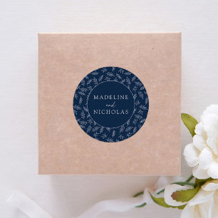 Modern Botanical Navy Wedding Classic Round Sticker