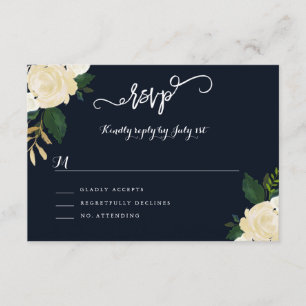 Modern Botanical Navy Wedding RSVP Card