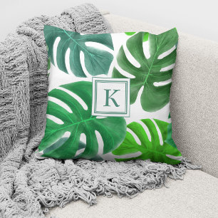 Modern Botanical Pal Leaves Monogram Cushion