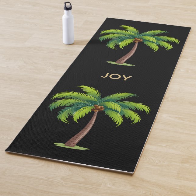 Modern Botanical Palm Trees on Black Personalised Yoga Mat (In Situ)