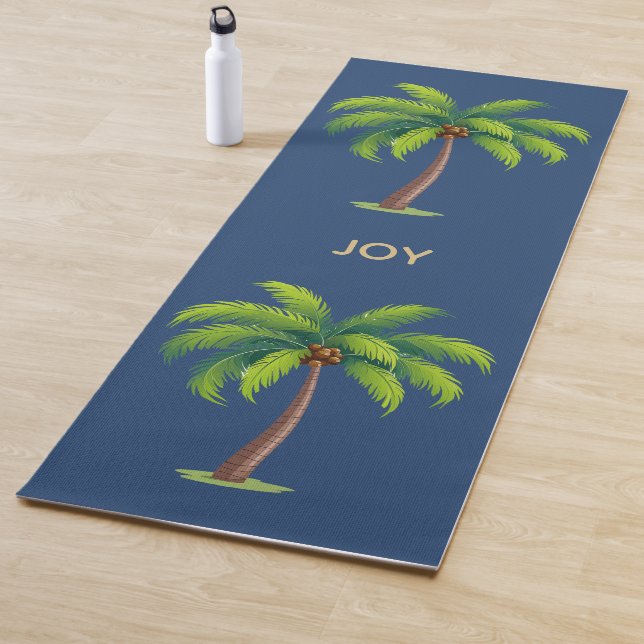 Modern Botanical Palm Trees on Blue Personalised Yoga Mat (In Situ)