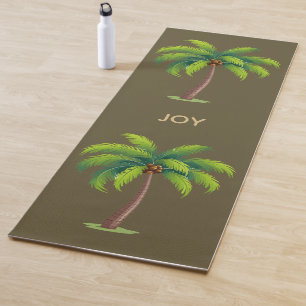 Modern Botanical Palm Trees on Brown Personalized Yoga Mat