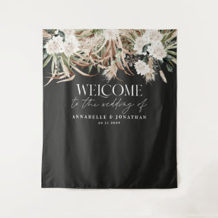 Modern botanical pampas eucalyptus wedding welcome tapestry