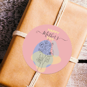 Modern Botanical Pastel Line Art Mother's Day Classic Round Sticker